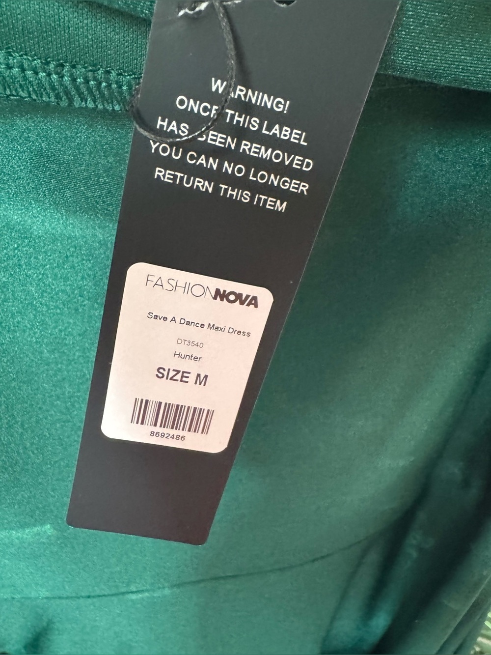 Fashion Nova Off-Shoulder Hunter Green Evening Gown NWT - Picture 3 of 4
